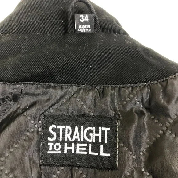 Straight To Hell Vincent Black Denim Moto Punk Jacket Sz 34 Zippers Epaulets